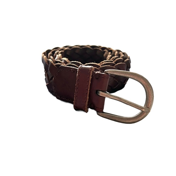American Eagle AEO Brown Braided Woven Silver Buckle Belt Men’s 45 Inches - Picture 2 of 11